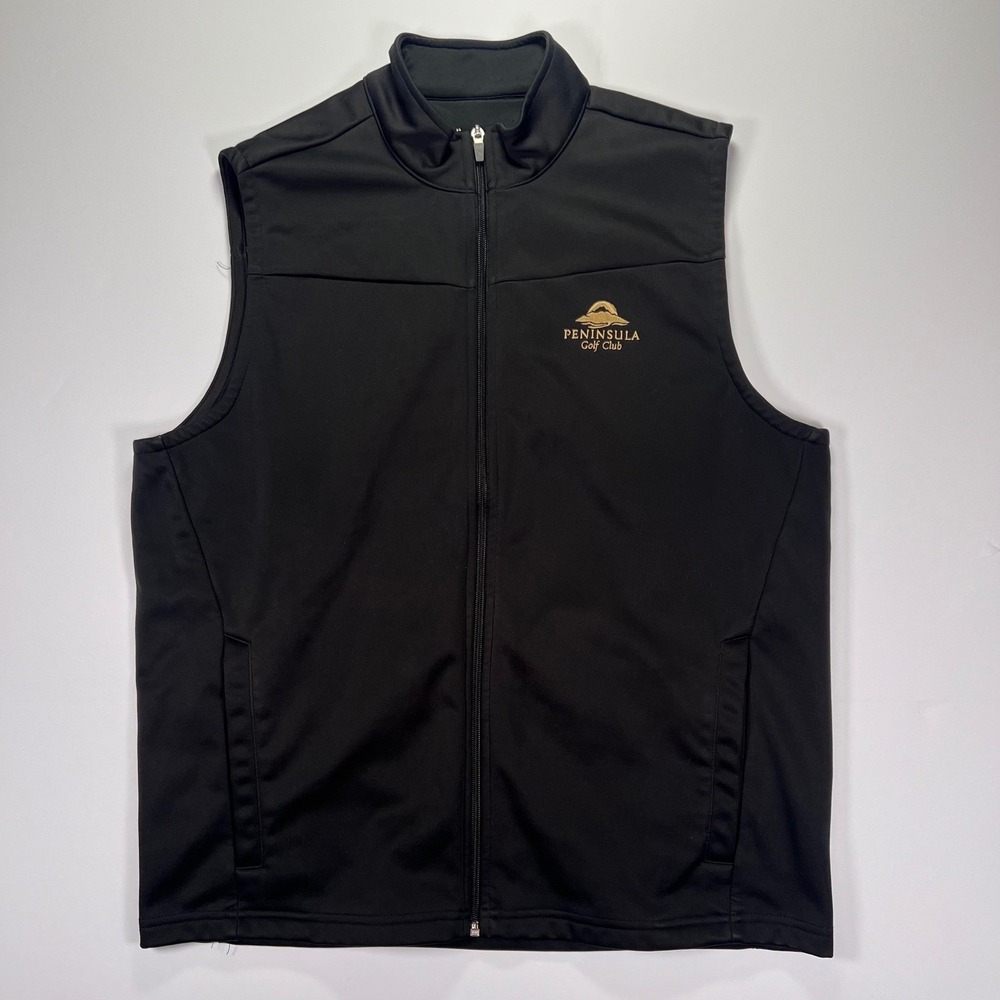 Antigua Golf Vest Men Large Black Peninsula Golf Club Full Zip Mock Neck Logo